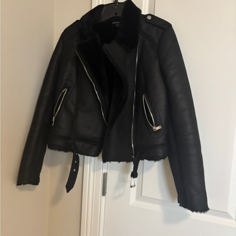 ZARA BLACK FAUX FUR MOTO COAT